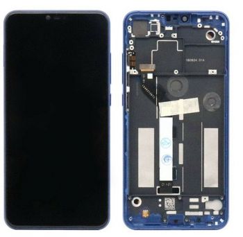Дисплей Xiaomi Mi8 Lite с сенсором (тачскрином) с рамкой синего цвета черный