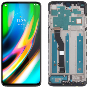 Дисплей Motorola XT2087, XT2087-1, XT2087-2 Moto G9 Plus с сенсором (тачскрином) черный с рамкой
