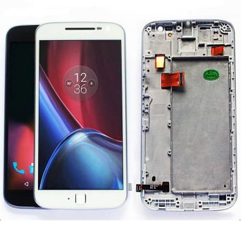 Дисплей Motorola XT1642, XT1641, XT1640, XT1643, XT1644 MOTO G4 Plus с сенсором (тачскрином) белый с рамкой Оригинал