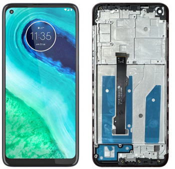 Дисплей Motorola XT2045, XT2045-1, XT2045-2, XT2045-3 Moto G8 с сенсором (тачскрином) черный с рамкой